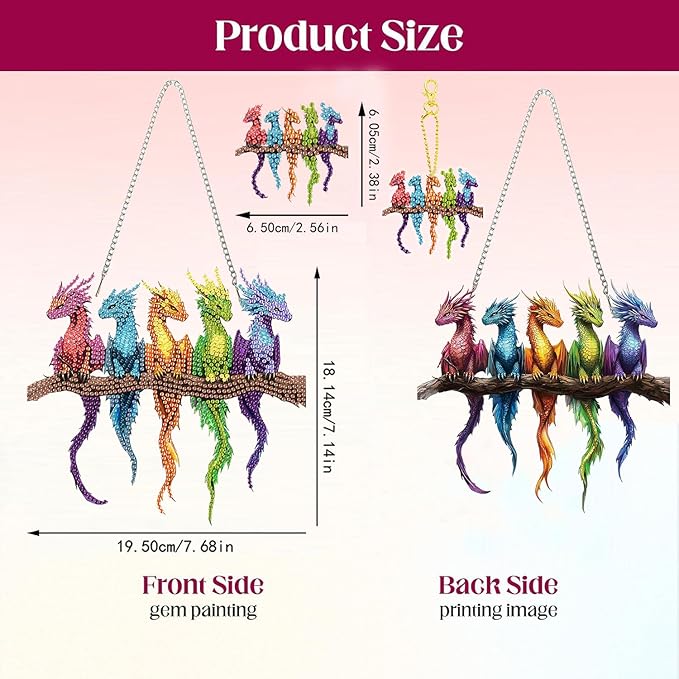 Masendp Dragon Diamond Painting Hanging Decoration Kit, DIY Special-Shaped Rhinestone Window Hanging Kit, Suitable for Home and Garden Wall Decoration Gifts