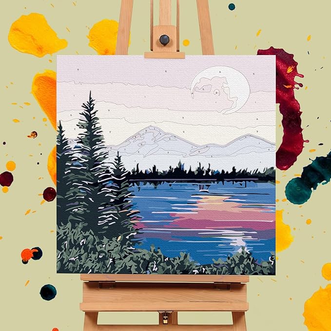 Offito Framed Paint by Numbers Kit for Adults Beginners & Kids Ages 8-12, Moon Acrylic Easy Paint by Number with Frame, Watercolor Paint by Number Kits on Canvas Framed (10 * 10 Inch, Without Easel)