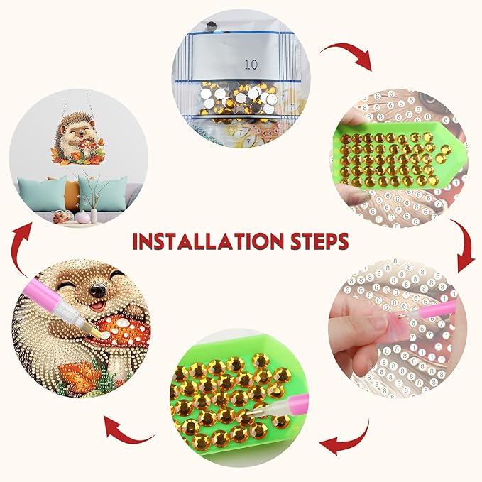 Hanging Diamond Art Kit for Adult, Autumn Hedgehog, 5D Special Shaped Rhinestone Diamond Painting Ornament, Cute Hedgehog, DIY Acrylic Diamond Art Painting Window Pendants Home Garden Wall Decor