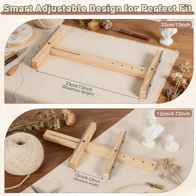 Adjustable Tapestry Weaving Loom, Wooden Craft Weaving Loom Kit, Small Expandable 4.72in to 13in, Wooden Frame to Handcraft Art for Beginners Experts, Wood Weaving Kit