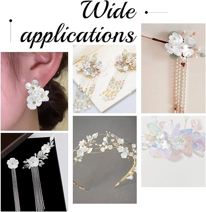Ipotkitt 200 Pcs 10 Styles White Acrylic Flower Bead Caps ABS Plastic Spring Beads Imitation Pearl Flower Shaped Bead Caps Floral End Caps for DIY Craft Necklaces Bracelets Jewelry Making