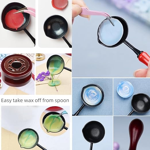 Sea Blue Sealing Wax Beads, ONWINPOR 400pcs Wax Seal Kit with Warmer, Non-Slip Spoon, Candles for Envelopes, Stamp Letter Seal,Wedding Invitations (Sea Blue)