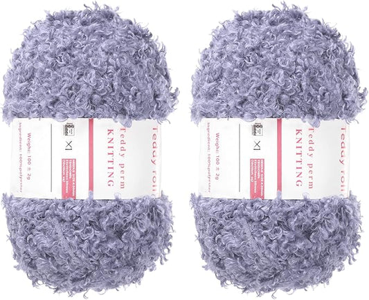 MECCANIXITY 2 Skeins Fur Yarn Soft Fluffy Chunky Yarn Fuzzy Eyelash Yarn Dark Purple for Crocheting Knit Clothes Bag - 55Yard/50m, 3.28ozx2