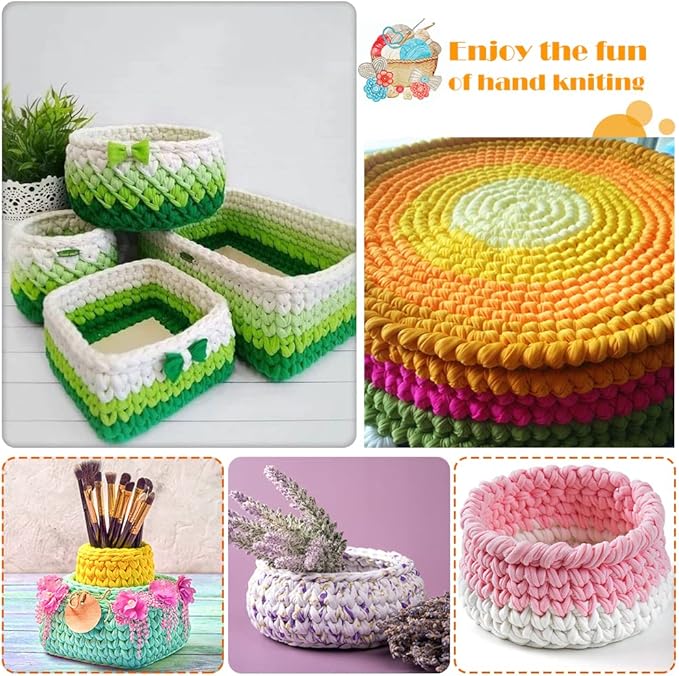 12 PCS T-Shirt Yarn Elastic Fabric Crochet for DIY Knitting, Spaghetti Knitting Yarn for DIY Bag Blanket Cushion Crocheting Projects,Home Decor(Blue+Pink+White+Purple+Aqua Blue+Sky Blue)
