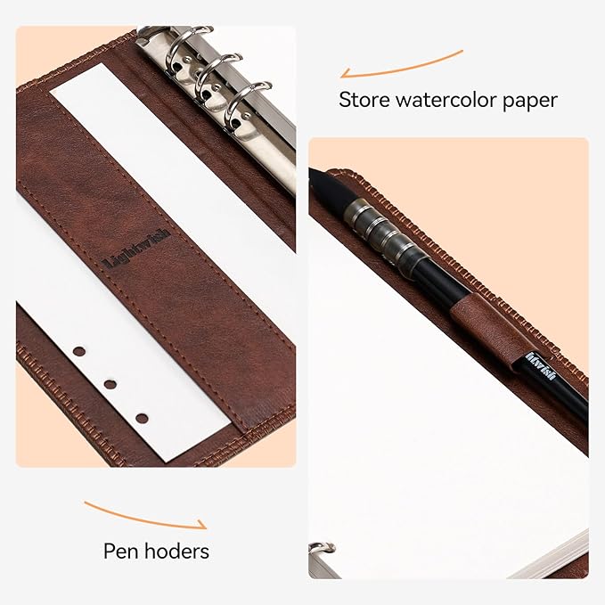 Lightwish Watercolor Sketchbook, 100% Cotton 300gsm Cold Press, 6.69" x 3.94", 20 Sheets, Binder Bound & Refillable, Acid Free Paper for Artists, Adults, Students, Travel Art Journal