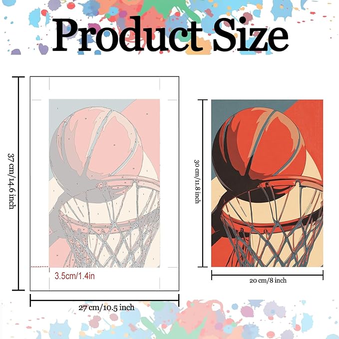 Aihonmin Balls 6 Pack Paint by Numbers for Adults Beginner Basketball and Soccer Oil Painting Kits on Canvas with Brushes and Acrylic Painting Crafts DIY Home Wall Decor 8x11.8 Inch (Frameless)