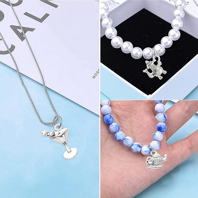 DanLingJewelry 100Pcs 10 Styles Antique Silver Afternoon Tea Theme Charms Tea Cup and Teapot Coffee Mug Charms DIY Jewelry Making
