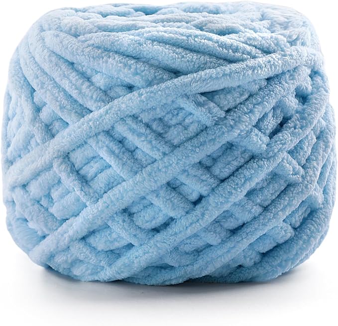 Chunky Chenille Yarn for Crocheting, Fluffy Baby Blanket Yarn for Crochet Sweater Shawl Scarf Gloves, Super Soft Amigurumi Plush Yarn 74yards/3.5 Oz (Lake Blue)