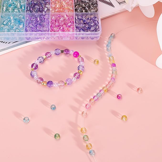 XSEINO 24 Colors 1200PCS Transparent Gradient Glass Beads Kit 6mm DIY Craft Glass Beads, Fit for Bracelets, Jewelry Making, Necklace