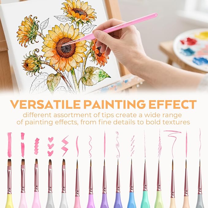 Nicpro 15PCS Micro Fine Detail Paint Brush Set, Aesthetic Pastel Small Miniature Fine Tip Detail Brushes Kit for Acrylic Oil Watercolor, Craft, Models, Miniatures, Rock Painting, Paint by Numbers
