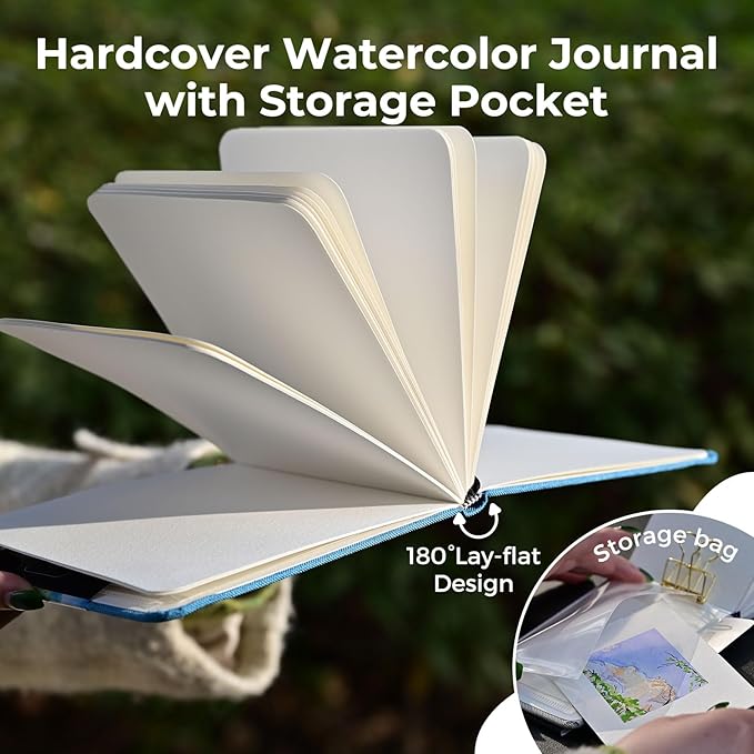 Funto Watercolor Journal, 3.5x5.5, 2 Pack, 24 Sheets Each, Blue Cloth Cover, 110lb/230gsm, Suitable for Techniques and Mixed Media
