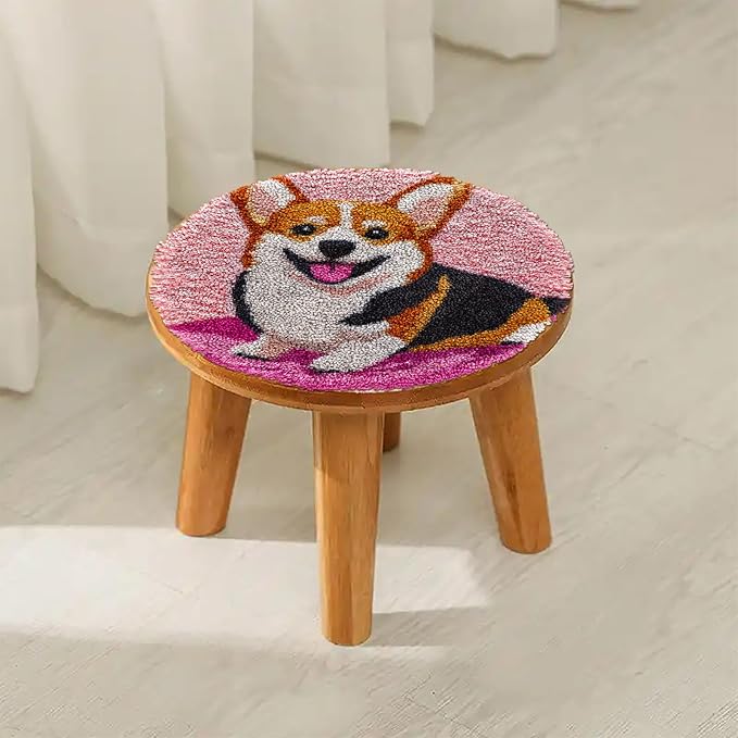 Latch Hook Rug Kit Cute Corgi Dog Easy for Beginners Round Shape Carpet Crochet Yarn Craft Mini Rug DIY Hook and Latch Little Tapestry for Home Decor 30x30cm-4