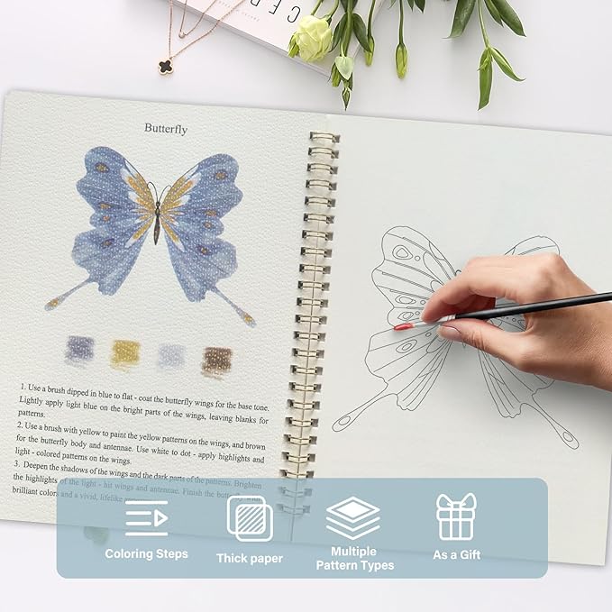 Watercolor Workbook, Water Coloring Book, Beginner-Friendly Watercolor Workbooks with 12 Colors Paint Set with Paint Brush, Suitable for Adult