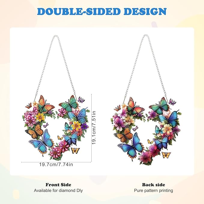 HEIBAGO Diamond Art Hanging Kits for Adults Kids, Hanging Diamond Art Butterfly, 5D Special Shaped Crystal Diamond Painting Kit Flower, DIY Pattern Window Pendant for Home Wall Decor 8.3x8.3Inch