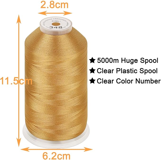 New brothread - Single Huge Spool 5000M Each Polyester Embroidery Machine Thread 40WT for Commercial and Domestic Machines - Khaki