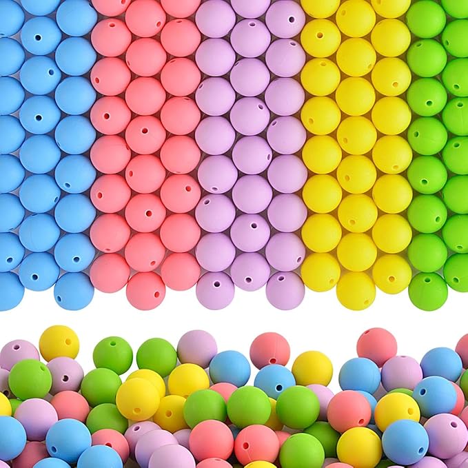 ZIFTY 150Pcs Silicone Beads for Keychain Making Kit 15mm Bulk Loose Round Rubber Silicone Focal Beads for Pens, Necklace Bracelet Making Kit, Jewelry, Art, Crafts, DIY(Macaron)