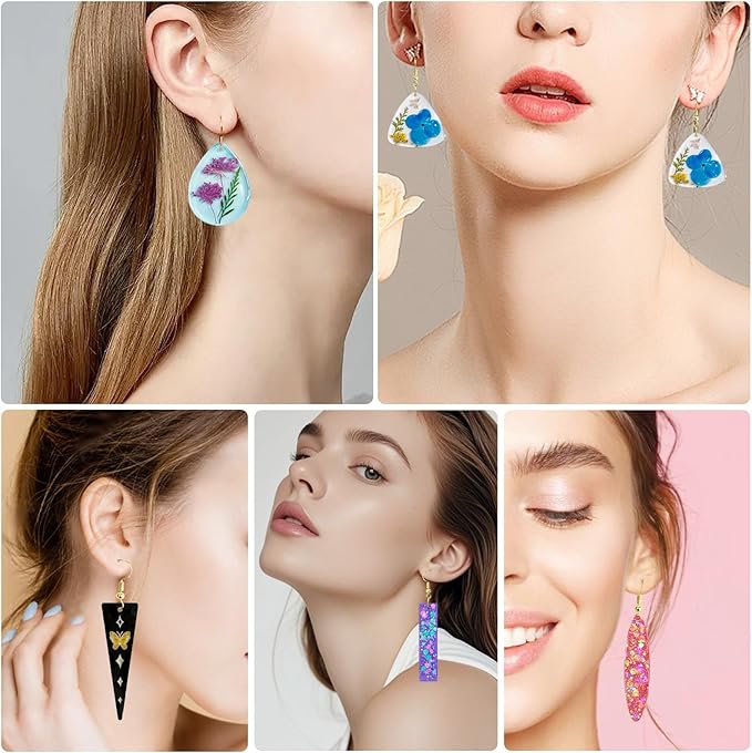 Roxjaejae 129 PCS Resin Earring Molds Silicone Kit, Resin Jewelry Molds with Built-in Holes for Earrings, Necklace, Pendants, Keychains