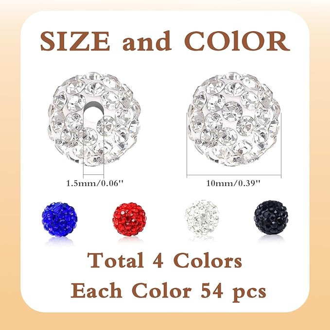 216 Pcs 10mm Clay Rhinestone Beads, Glitter Sparkle Baseball Beads, Shiny Disco Ball Design Beads for Jewelry Making, Craft Supplies for Adult Bracelets Necklaces Earrings Decoration (Kit 3)