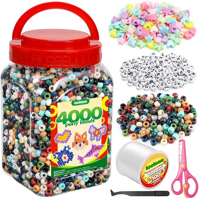 iooleem earth tone colored bulk pony beads - 4000pc kit for friendship bracelets & jewelry making, easy storage