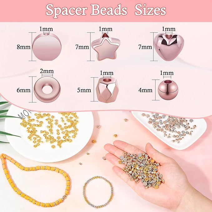 selizo 2160 Pieces Gold Spacer Beads Set, Assorted Bracelet Beads for DIY Jewelry Making(Gold, Sliver, Rose Gold, KC Gold)