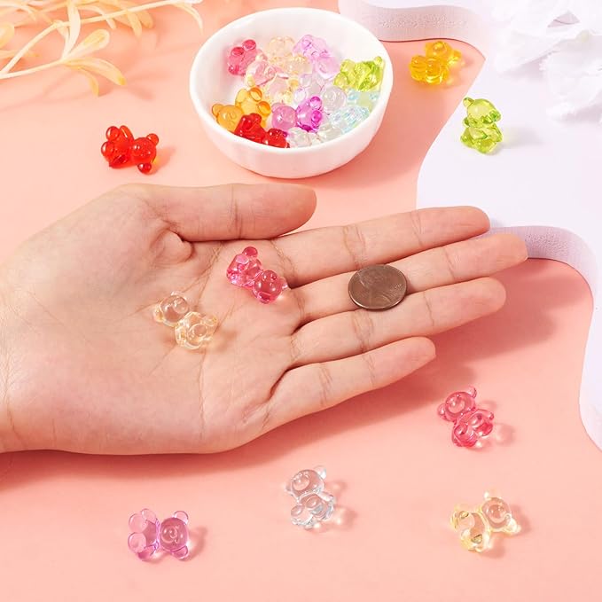 FASHEWELRY 20pcs Clear Acrylic Bear Beads Mixed Color Transparent Bear Spacer Beads Mini Cute Bear Loose Bead Bulk for Bracelet Necklace Earring Jewelry Making