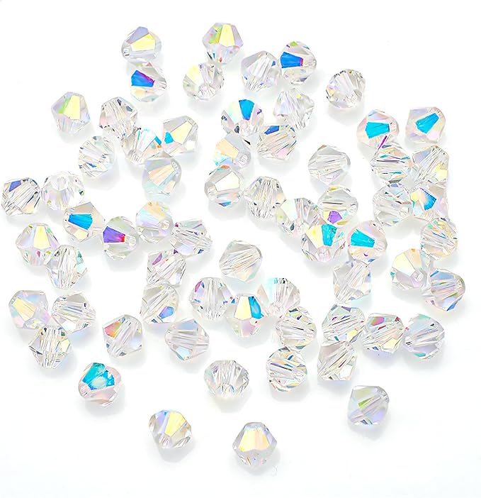 laopottbeads 1200pcs 3mm bicone crystal glass beads for jewelry making, sparkling mini beads for suncatchers, diy bracelets & craft projects (ab white)