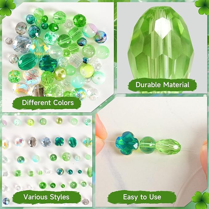 636pcs st. patrick's day glass beads for jewelry making - green crystal beads sparkly faceted beads hole drilled diy for st. patrick's day bracelets craft earrings bracelet necklace jewelry making