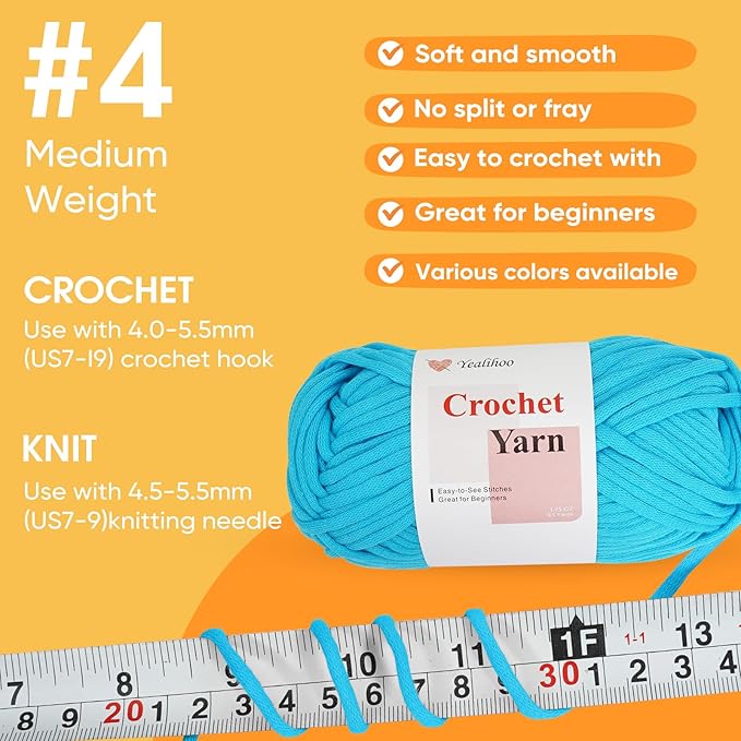 Beginner Yarn for Crocheting, Easy Crochet Yarn for Beginners, 3 Pack × 1.8 oz Amigurumi Yarns, Dinosaur Crochet Kit, Thick and Soft, Video Tutorials, Easy-to-See Stitches, Worsted Medium # 4