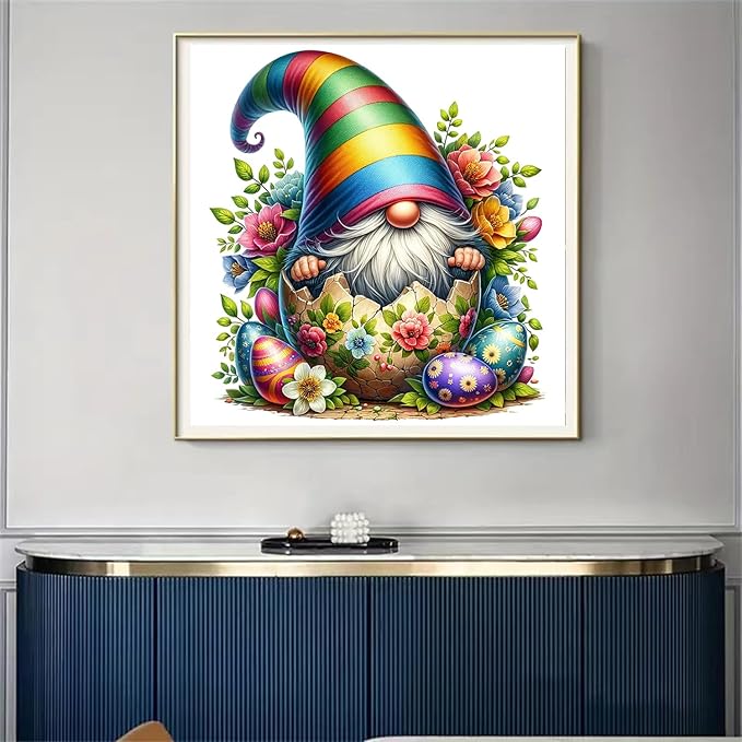 Easter Gnome Stamped Cross Stitch Kits for Adults Beginner, Counted Cross Stitch Kits Printed Stitching Cute Patterns Dimensions Needlepoint Art Crafts Embroidery Kits for Adults