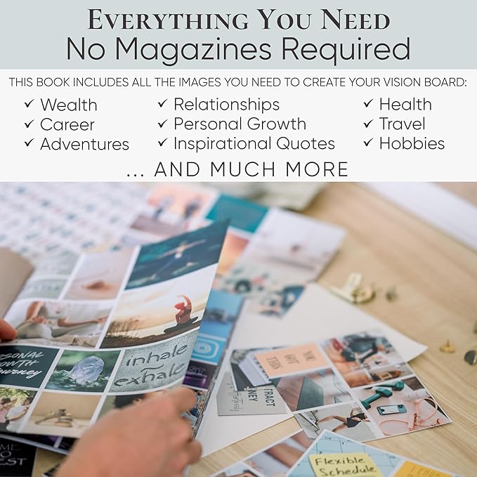 Vision Board Book for Women | 1000+ Images, Quotes & Affirmations | Tear-Out Perforated Pages + Letter & Number Stickers | Complete Vision Board Kit & Collage Clip Art Book for Goal Setting