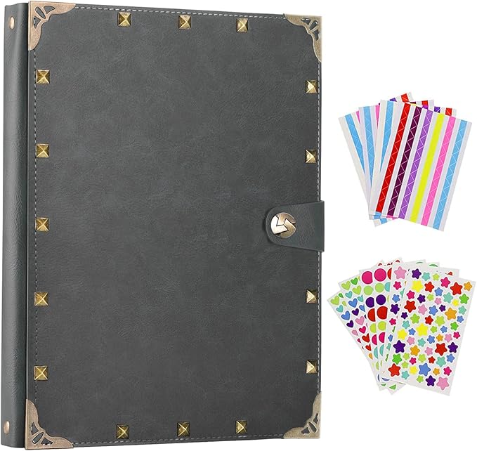 ZEEYUAN Leather Scrapbook Memories Photo Album 60 Pages, Vintage Photo Scrap Book Travelling Journal Scrapbook Mothers Day Gifts for Mom Family Scrap Book