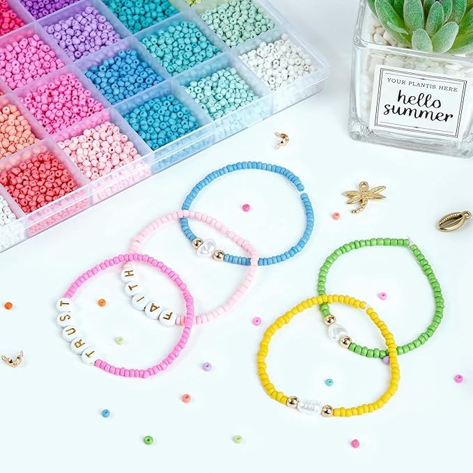 TEXGIZRLY 3mm Seed Beads for Jewelry Making 24 Colors Bracelet Making Kit for Girls Adults Friendship Bracelet Kits for DIY Jewelry Craft