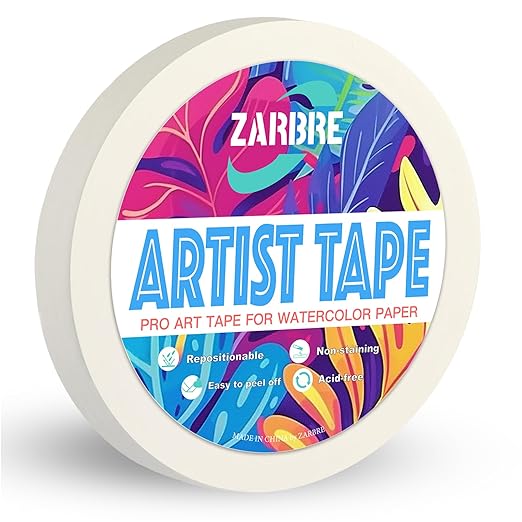 Artist Tape, White Art Tape for Watercolor Paper, Medium Tack Masking Drafting Tape for Painting Canvas Framing, Acid-Free, 0.6in 164FT Long