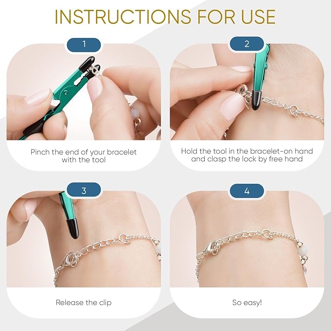 Mission Gallery Bracelet Helper Tool - Fastener Helper Tool for Bracelet, Necklace, Jewelry, Watch - Clip, Clasp Helper - Easy to Put on Yourself, Portable, Made of Metal, Teal