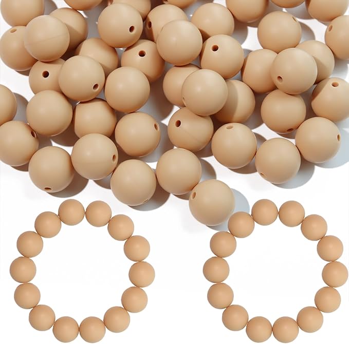 120pcs 15mm Bulk Silicone Beads for Pens, Keychains, Necklaces and Bracelets Making,Assorted Rubber Beads Set (Oatmeal Color)