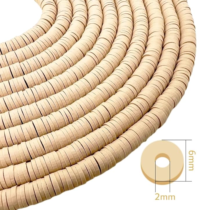 10 Strands Clay Bead, Heishi Beads for Bracelet Stack, Earth Tone Clay Beads for Adults, Flat Beads Kit for Friendship Bracelets, Neutral Beads Bracelet Making Kit(Warm Taupe)