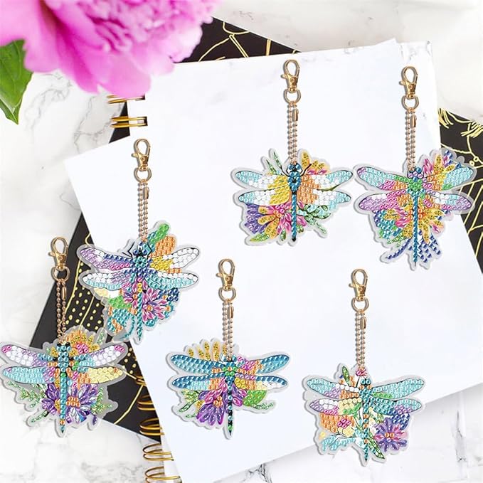 Diamond Painting Keychains Kits, Double Sided Diamond Art Keyrings for Adults, DIY Art Key Rings Ornaments Kits