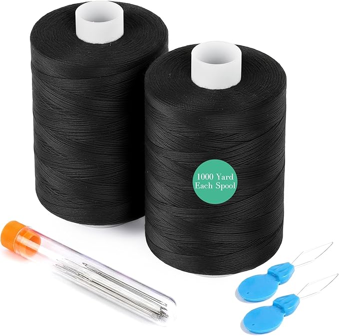 2PCS Thread - 1000Yard Black All Purpose Sewing Machine Thread for Sewing