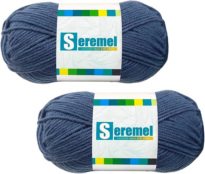 2 Pcs Soft Fluffy Acrylic Yarn for Crocheting and Knitting #4Worsted Weight Yarn-2x50g/2x 142Yards Perfect for Crafts, Blankets Hats, Gloves, Scarf (Denim)