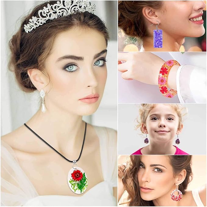 219Pcs Resin Kit for Beginners, Thrilez Resin Mold Kit with Resin Molds Silicone and Epoxy Resin Supplies Include Dried Flowers, Foil Flakes, Necklace Cord, Earring Hooks for DIY Jewelry Making