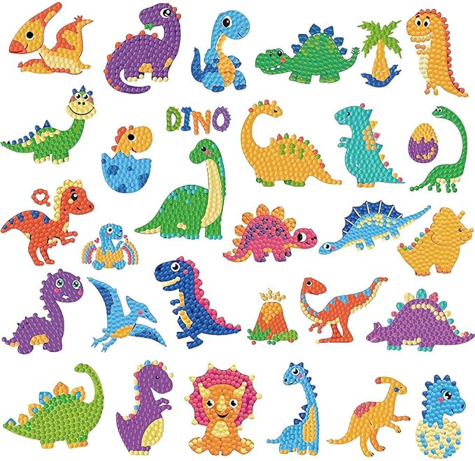 Labeol Diamond Art Kits for Kids Boys and Girls Ages 6-8-10-12 Easy to DIY Creative Diamond Art Sticker Craft by Numbers Kits for Kids and Adult Beginners (New Dinosaurs)