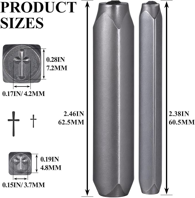 Alpinleux 2 Pcs Cross Metal Punch Stamp, Key Stamping Kit, Metal Stamping Tools for Key, Crafts, Jewelry Making, Stamping Punching (5mm/7mm)