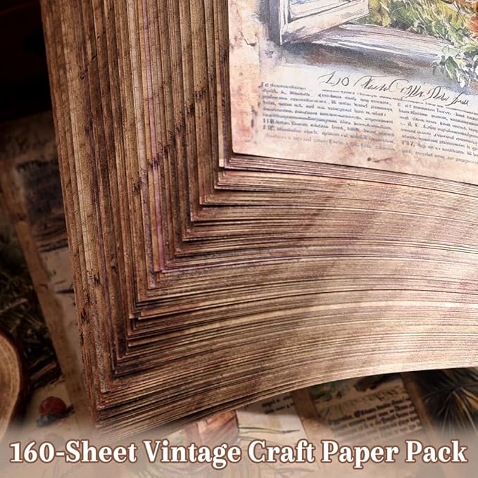 160 Sheets Vintage Retro Scrapbook Paper, Junk Journaling Supplies Kit for Bullet Journals, Collage Art, Poster & Room Decor, Card Making, Gift Wrapping
