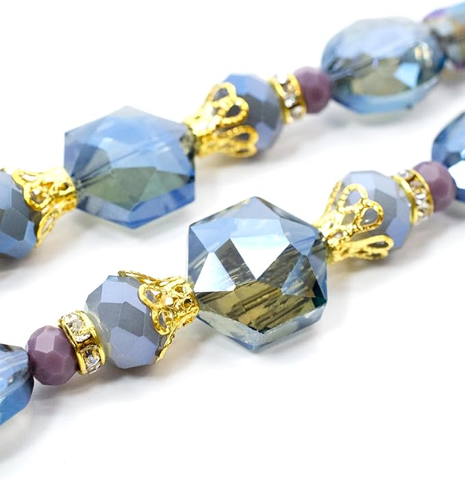 Glass Beads for Bracelets Jewelry Making Adults Keychains Bead Strand Large Unique Crystal Assortment for Craft Rondelle Faceted Flat Crackle Sparkly Bling Cute Pretty Beading Kit (2-pcs Blue)