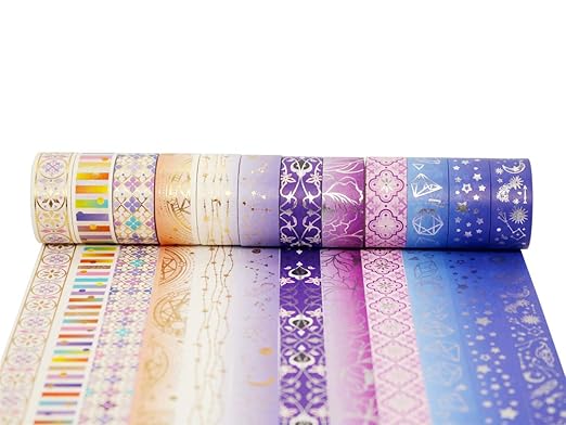 YUBBAEX Galaxy Washi Tape Set Purple Stars Decorative Tapes Silver Gold Foil Masking for Arts, DIY Crafts, Journal Supplies, Planners, Scrapbook, Gift Wrapping (Purple Night 12 Rolls)