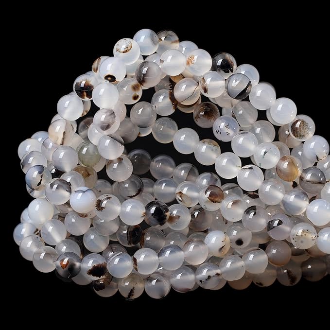 45PCS 8mm Natural Moss Grass Agate Gemstone Round Loose Beads for Jewelry Making 1 Strand 15"