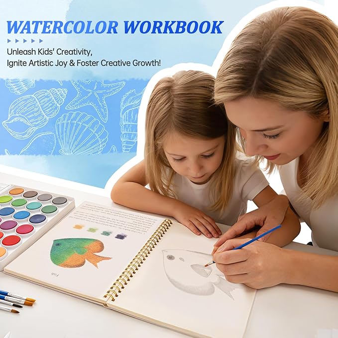 Watercolor Workbooks ，24 Colors Water Books Paint Set，Watercolor Coloring Book for Beginners Art Crafts Painting Kit Nature Scenes Paint Set for Creative Exploration Gift for Adults Teens (Vacation)
