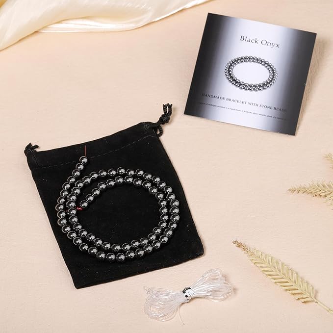 Stone Beads, 60pcs Black Onyx, 6mm Round Loose Beads for Jewelry Making, Bracelets, with Bag, String & Card