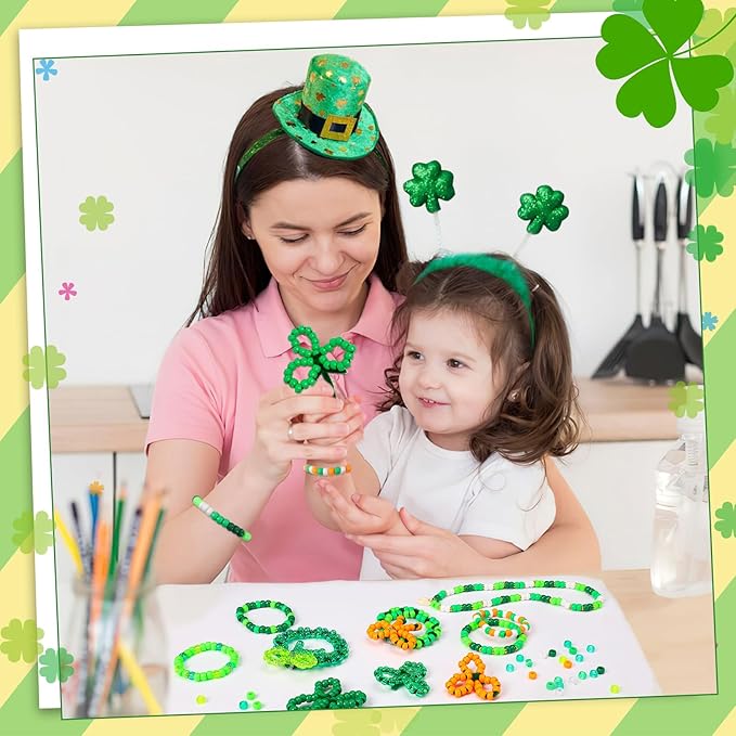 UPINS 1200Pcs St. Patrick's Day Pony Beads,Green Glitter Irish Colored Beads Bulk for Jewelry Making Bracelets Necklace DIY Crafts Supplies (10 Colors)
