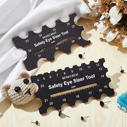 BENECREAT 2Pcs Wooden Safety Eyes Sizer Tool, 4~32mm Diameter Measuring Ruler, Crochet Tool for DIY Craft, Plush Bear Eye Installation, Doll Making, 3x6.3inch